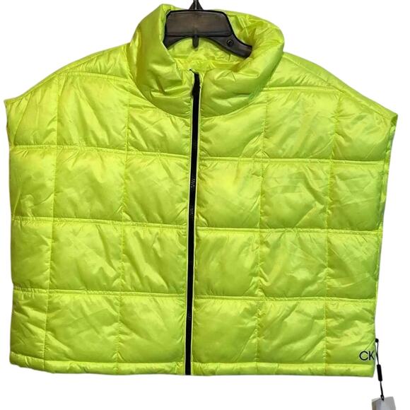 CALVIN KLEIN PERFORMANCE Yellow Cropped Mock-Neck Zip-Up Puffer Vest Size L New - Picture 2 of 12